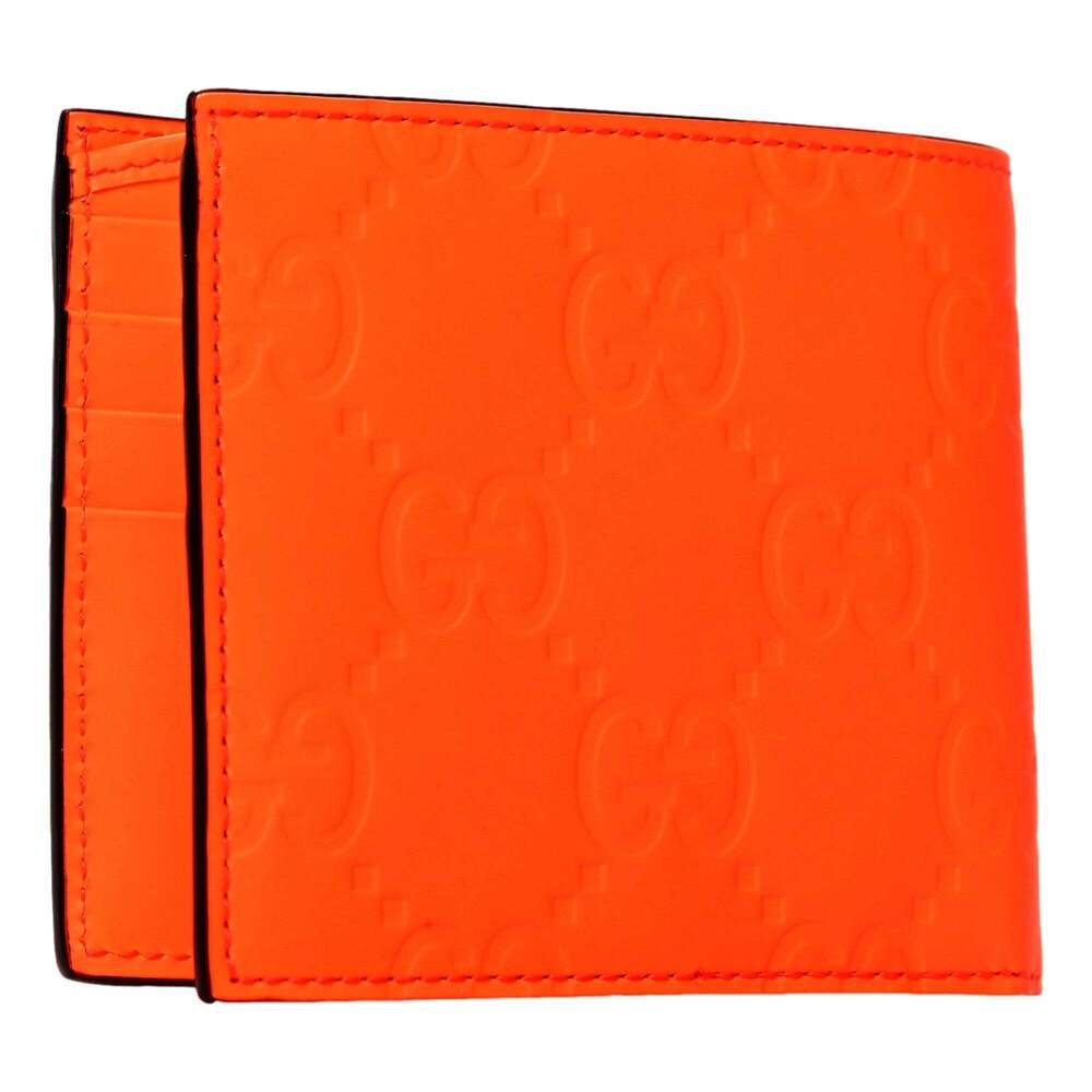 Gucci GG Rubber Effect Neon Orange Guccissima Leather Bifold - Picture 3 of 5